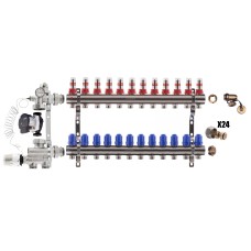 Колектор на 12 контурів для теплої підлоги підведення нижнє з частотним насосом Koer