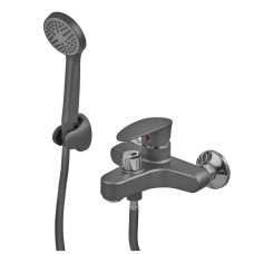 Змішувач для ванни з коротким виливом PLAMIX CEZAR-009 EURO SET, зі шлангом, лійкою та кронштейном графіт