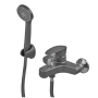 Змішувач для ванни з коротким виливом PLAMIX CEZAR-009 EURO SET, зі шлангом, лійкою та кронштейном графіт