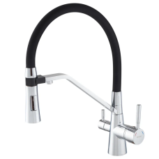 Змішувач для кухні на дві води MIXXUS PREMIUM Magnet 021 з чорним рефлективним виливом з виходом для питної води