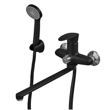 Змішувач для ванни PLAMIX CEZAR-006 EURO SET Matte, зі шлангом, лійкою та кронштейном чорний матовий