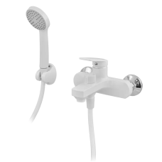 Змішувач для ванни з коротким виливом PLAMIX Lucas-009 EURO SET з шлангом, лійкою та кронштейном білий