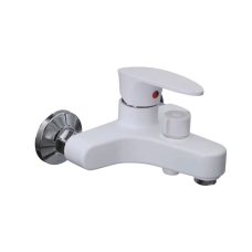 Змішувач для ванни з коротким виливом PLAMIX CEZAR-009 EURO SET, зі шлангом, лійкою та кронштейном білий