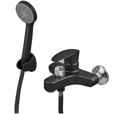 Змішувач для ванни з коротким виливом PLAMIX CEZAR-009 EURO SET Matte, зі шлангом, лійкою та кронштейном чорний матовий