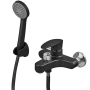 Змішувач для ванни з коротким виливом PLAMIX CEZAR-009 EURO SET Matte, зі шлангом, лійкою та кронштейном чорний матовий