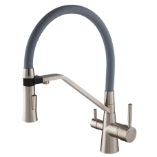 Змішувач для кухні на дві води MIXXUS PREMIUM Magnet 021 SS COLOR з сірим рефлективним виливом з виходом для питної води нержавіюча сталь