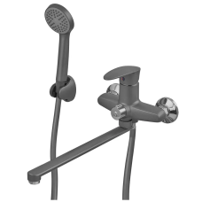 Змішувач для ванни PLAMIX CEZAR-006 EURO SET, зі шлангом, лійкою та кронштейном графіт
